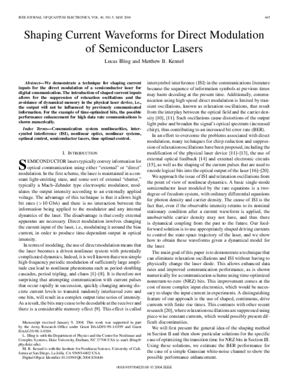 (PDF) Shaping current waveforms for direct modulation of semiconductor ...