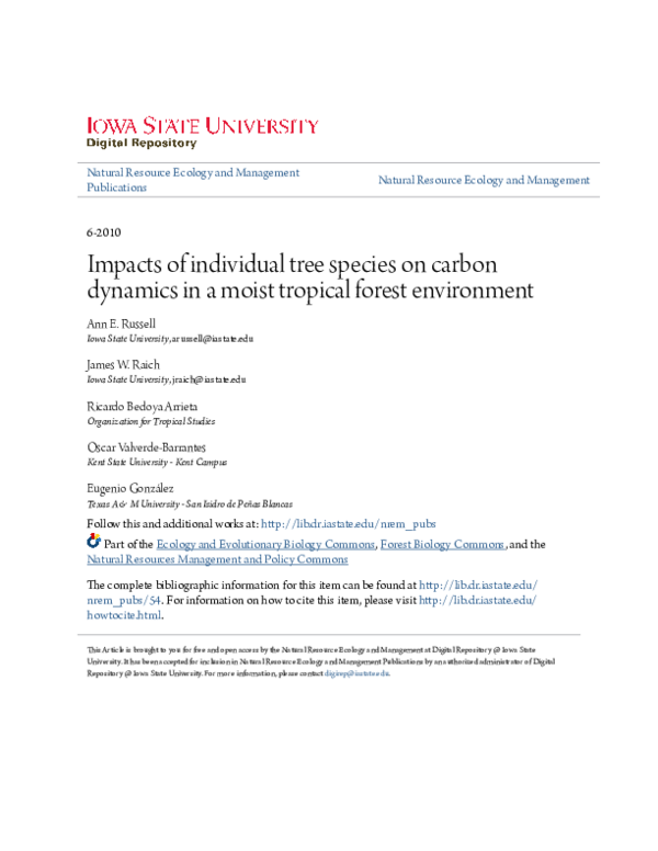(PDF) Impacts of individual tree species on carbon dynamics in a moist ...