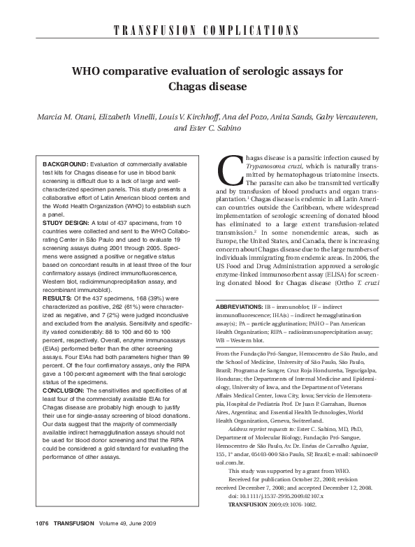 (PDF) WHO comparative evaluation of serologic assays for Chagas disease