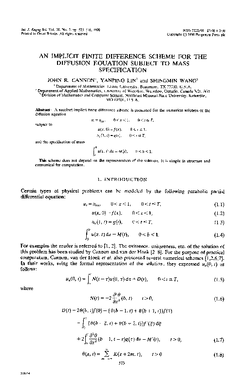 (PDF) An implicit finite difference scheme for the diffusion equation ...