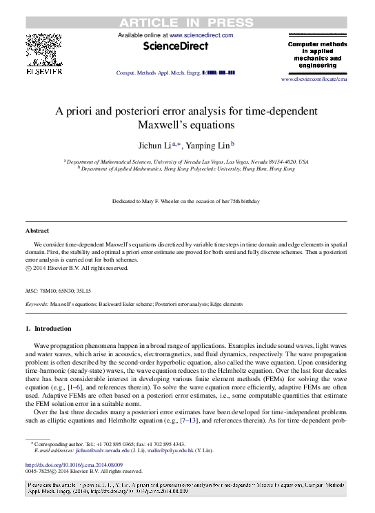 (PDF) A priori and posteriori error analysis for time-dependent Maxwell ...