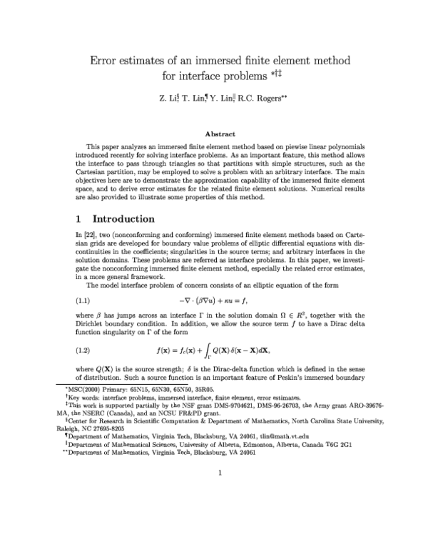 (PDF) Error estimates of an immersed finite element method for ...