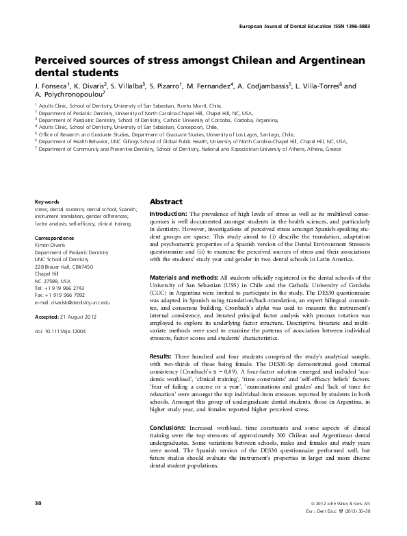 (PDF) Perceived sources of stress amongst Chilean and Argentinean ...
