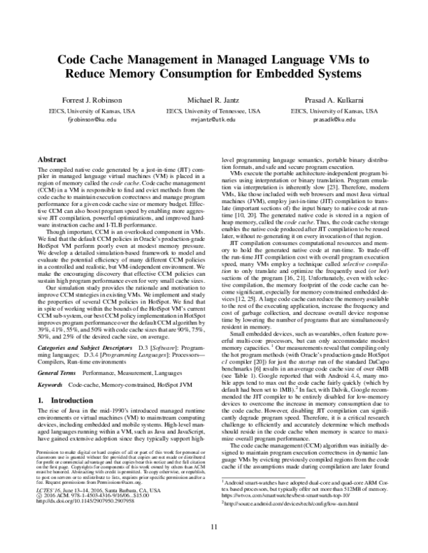 (PDF) Code cache management in managed language VMs to reduce memory ...
