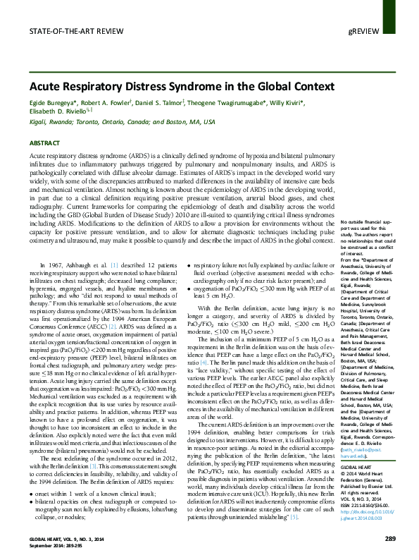 (PDF) Acute Respiratory Distress Syndrome in the Global Context