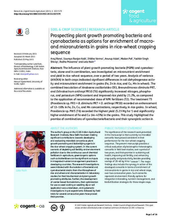 (PDF) Prospecting plant growth promoting bacteria and cyanobacteria as ...