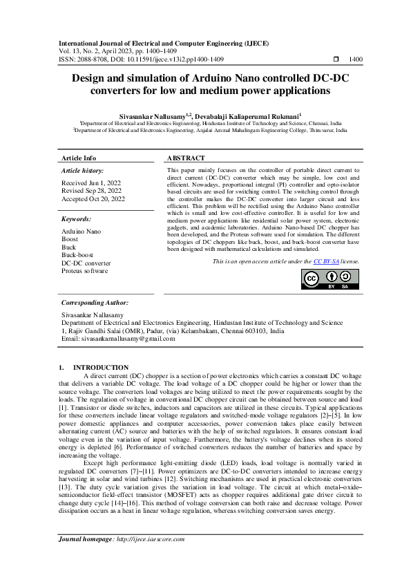 (PDF) Design and simulation of Arduino Nano controlled DC-DC converters ...
