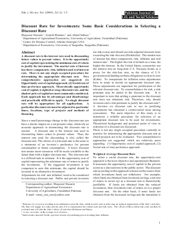 (PDF) Discount Rate for Investments: Some Basic Considerations in ...