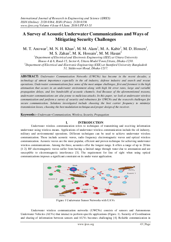 (PDF) A Survey of Acoustic Underwater Communications and Ways of ...