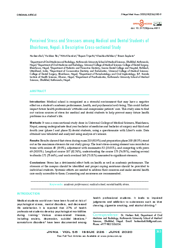 (PDF) Perceived Stress and Stressors among Medical and Dental Students ...