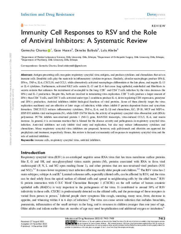 (PDF) Immunity Cell Responses to RSV and the Role of Antiviral ...