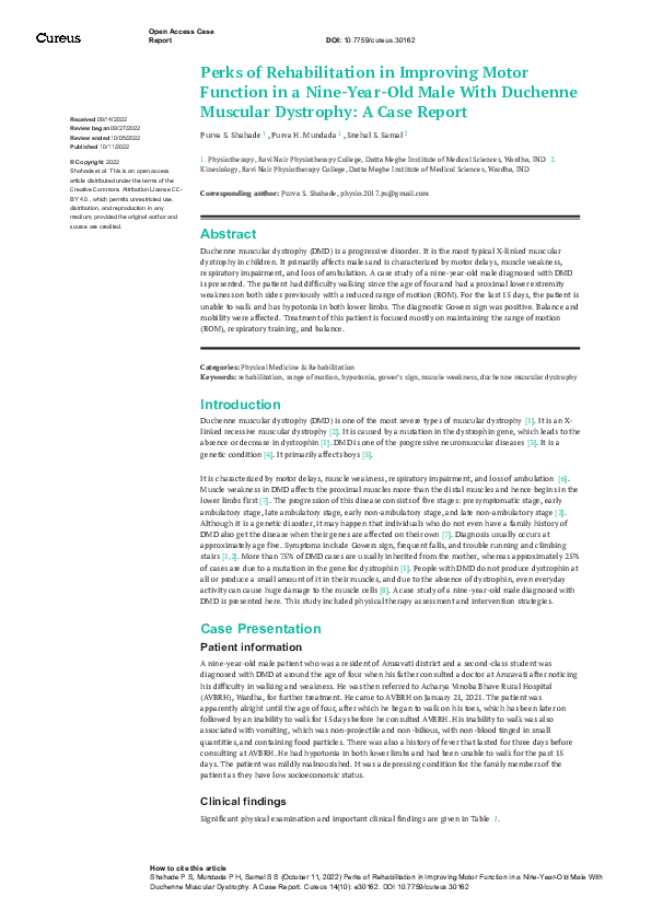 (PDF) Perks of Rehabilitation in Improving Motor Function in a Nine ...