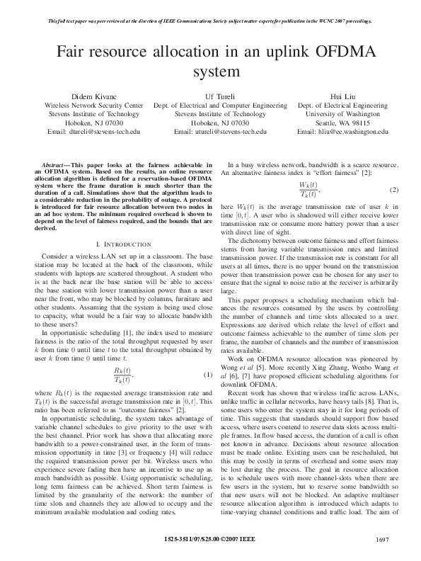 (PDF) Fair Resource Allocation in an Uplink OFDMA System