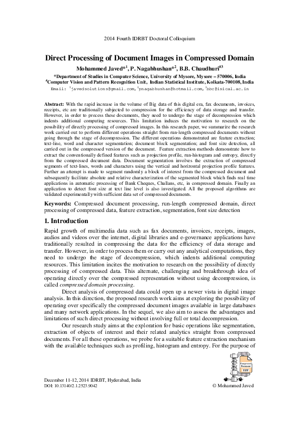 (PDF) Direct Processing of Document Images in Compressed Domain