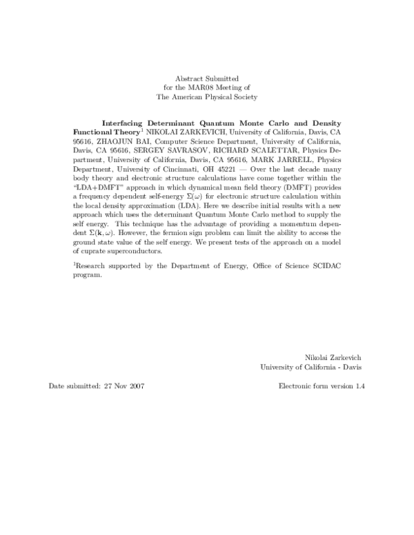 (PDF) Interfacing Determinant Quantum Monte Carlo and Density ...