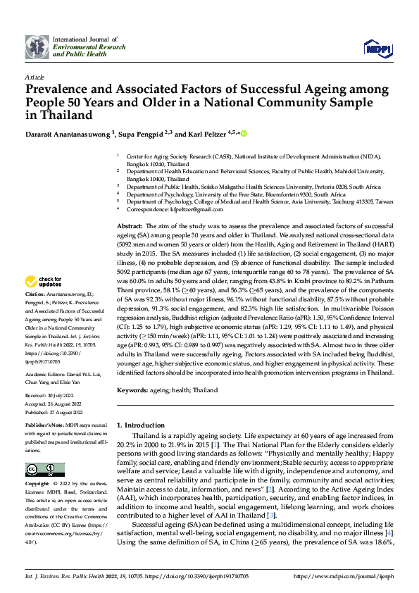 (PDF) Prevalence and Associated Factors of Successful Ageing among ...