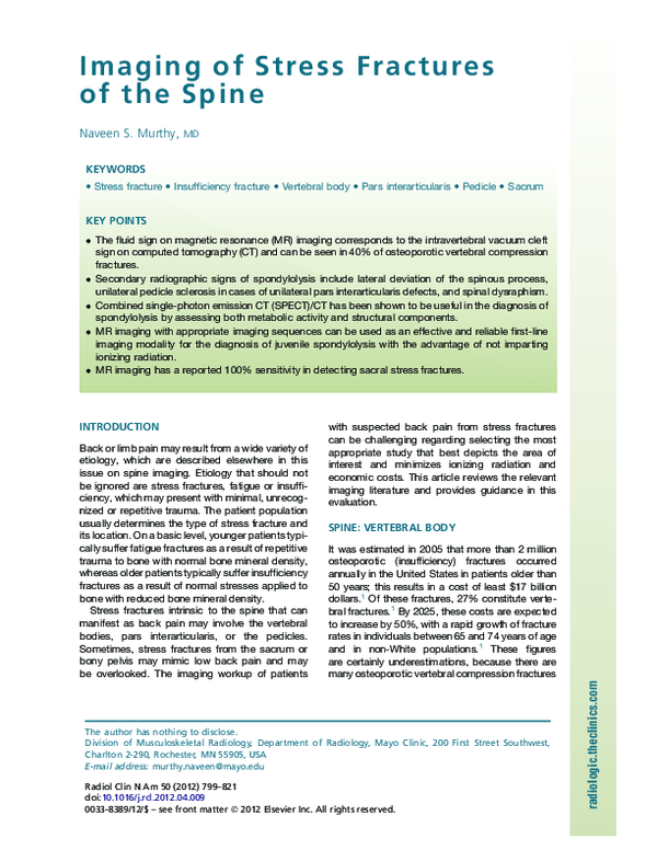 (PDF) Imaging of Stress Fractures of the Spine