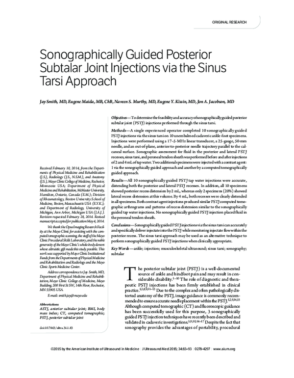 (PDF) Sonographically guided posterior subtalar joint injections via ...