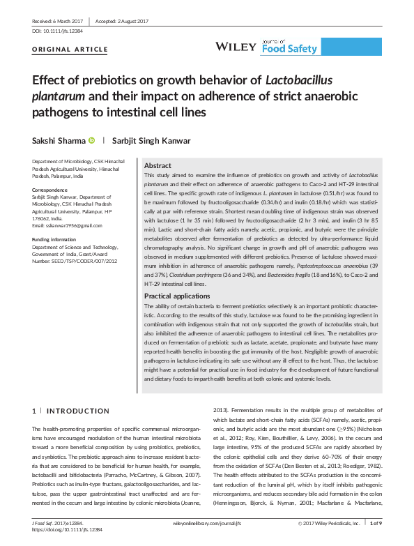 (PDF) Effect of prebiotics on growth behavior of Lactobacillus ...