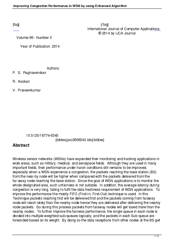 (PDF) Improving Congestion Performance in WSN by using Enhanced Algorithm