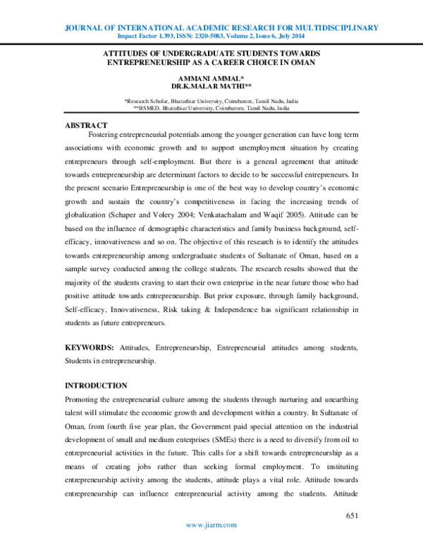 (PDF) Attitudes of Undergraduate Students Towards Entrepreneurship as a ...