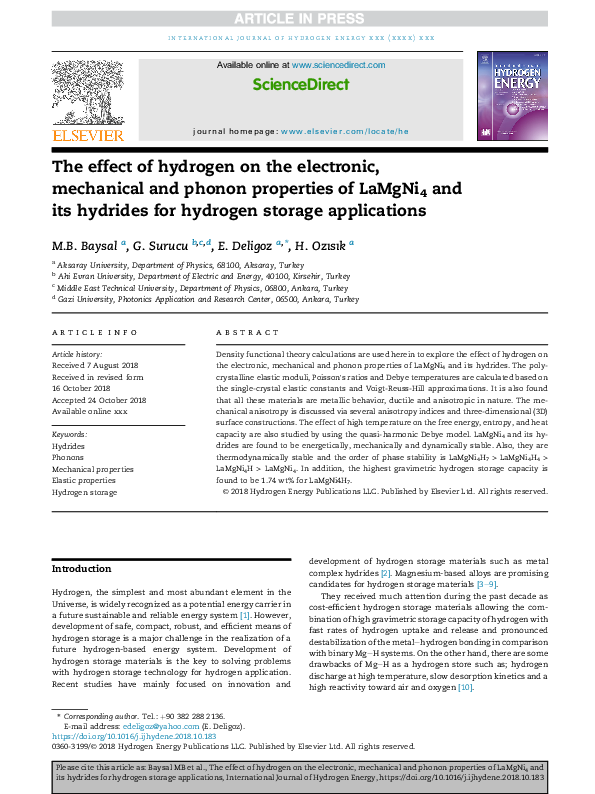 (PDF) The effect of hydrogen on the electronic, mechanical and phonon ...