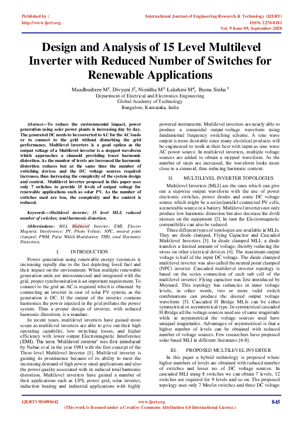 (PDF) Design and Analysis of 15 Level Multilevel Inverter with Reduced ...