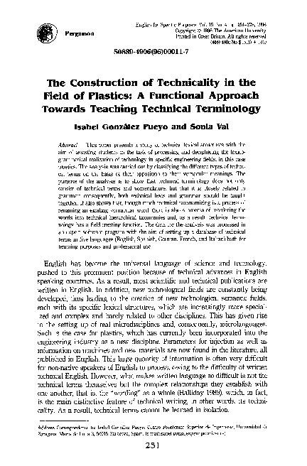 (PDF) The construction of technicality in the field of plastics: A ...