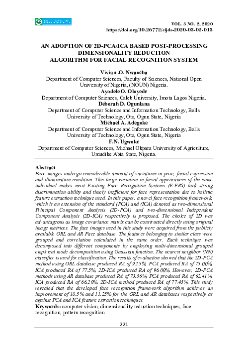 (PDF) An Adoption of 2D-PCA/ICA Based Post-Processing Dimensionality ...
