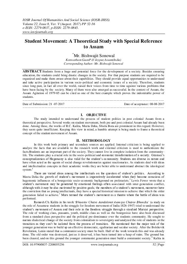 (PDF) Student Movement: A Theoretical Study with Special Reference to Assam