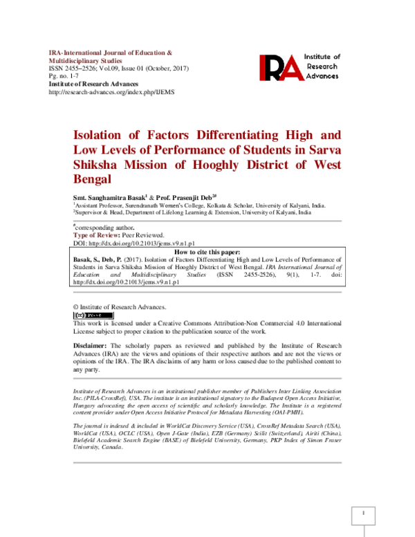 (PDF) Isolation of Factors Differentiating High and Low Levels of ...