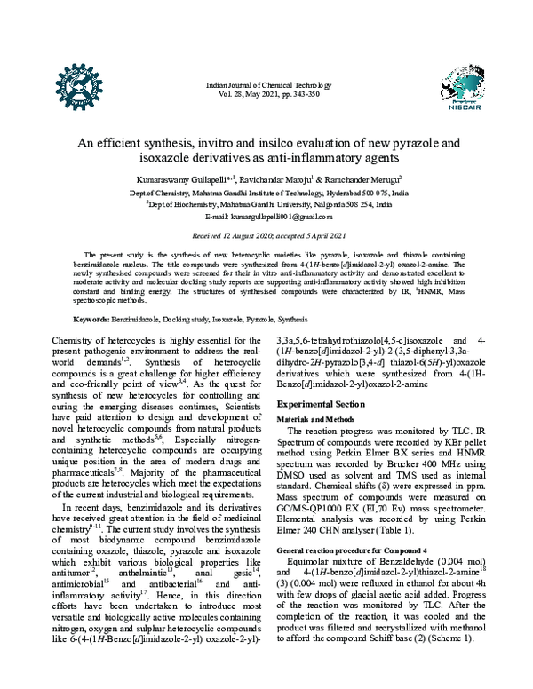(PDF) An efficient synthesis, invitro and insilco evaluation of new ...