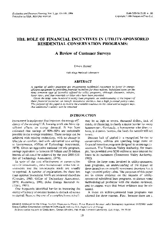 (PDF) The role of financial incentives in utility-sponsored residential ...