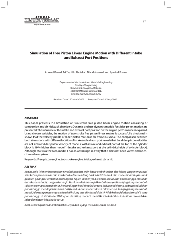 (PDF) Simulation of free piston linear engine motion with different ...