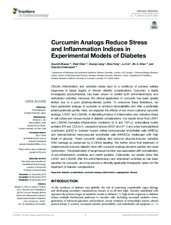 (PDF) Curcumin Analogs Reduce Stress and Inflammation Indices in ...