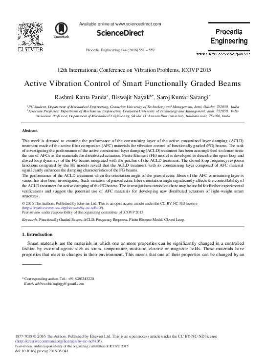 (PDF) Active Vibration Control of Smart Functionally Graded Beams