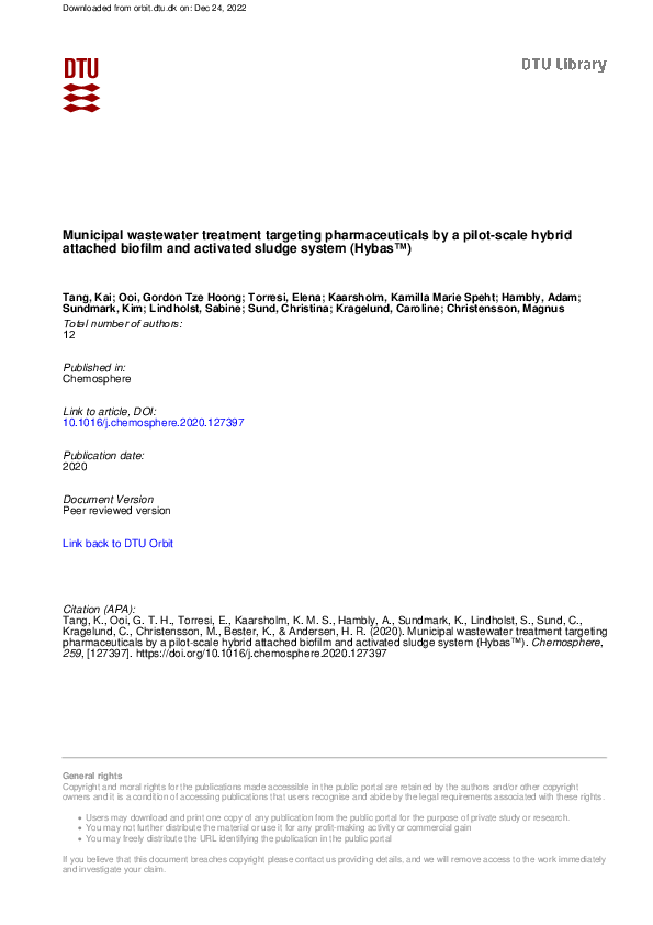 (PDF) Municipal wastewater treatment targeting pharmaceuticals by a ...