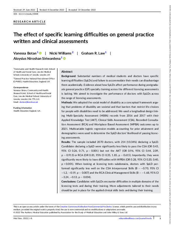 (PDF) The effect of specific learning difficulties on general practice ...