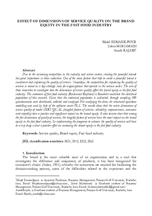 (PDF) Effect of Dimensions of Service Quality on the Brand Equity in ...