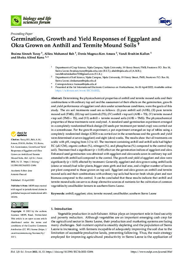(PDF) Germination, Growth and Yield Responses of Eggplant and Okra ...
