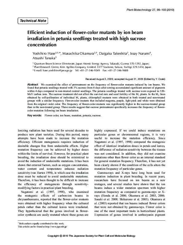 (PDF) Efficient induction of flower-color mutants by ion beam ...