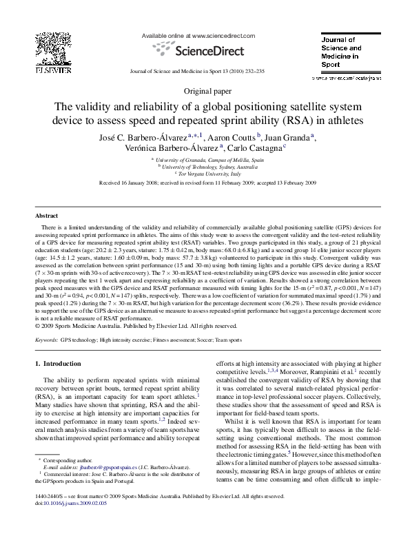 (PDF) The validity and reliability of a global positioning satellite ...