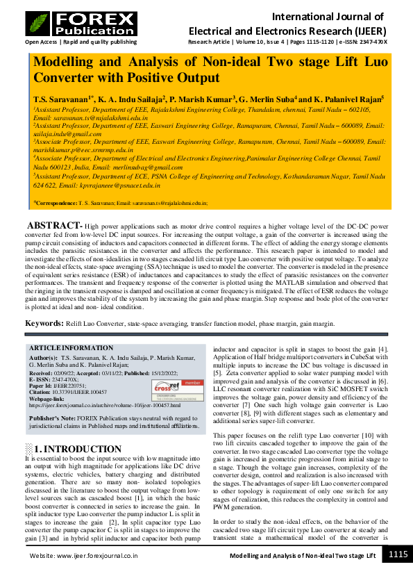 (PDF) Modelling and Analysis of Non-ideal Two stage Lift Luo Converter ...