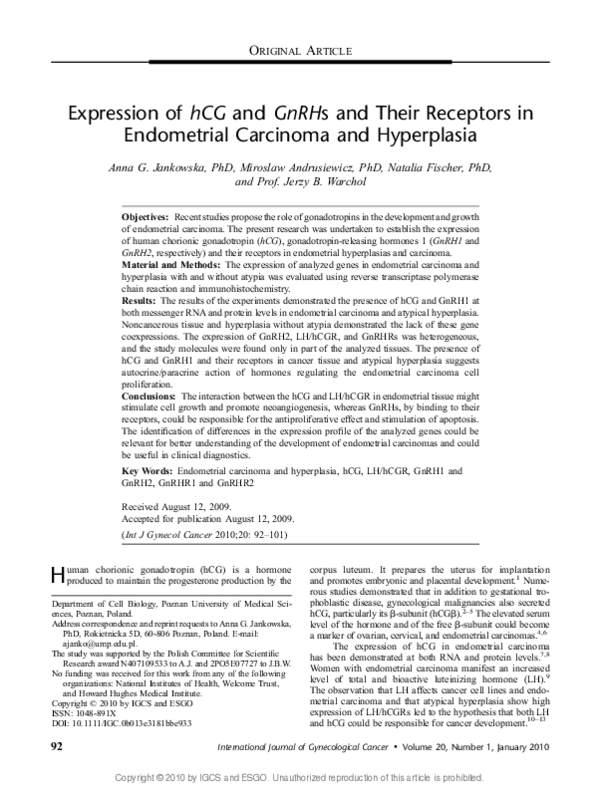 (PDF) Expression of hCG and GnRHs and Their Receptors in Endometrial ...