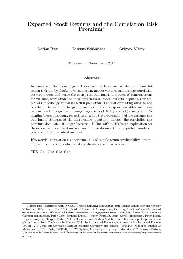 (PDF) Expected Stock Returns and the Correlation Risk Premium