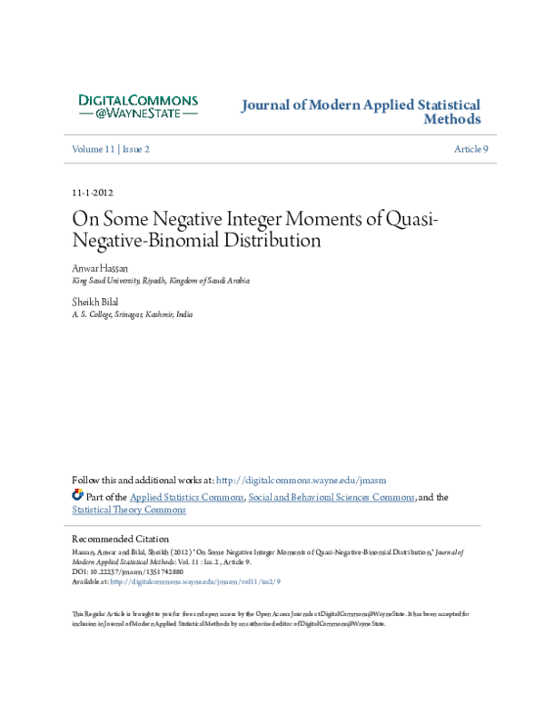 (PDF) On Some Negative Integer Moments of Quasi-Negative-Binomial ...