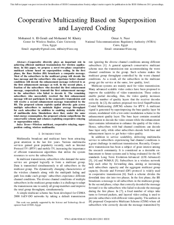 (PDF) Cooperative multicasting based on superposition and layered coding
