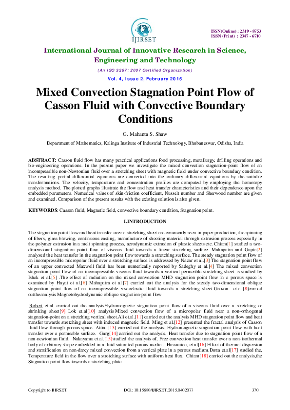 (PDF) Mixed Convection Stagnation Point Flow of Casson Fluid with ...