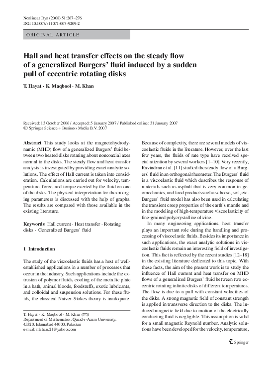 (PDF) Hall and heat transfer effects on the steady flow of a ...