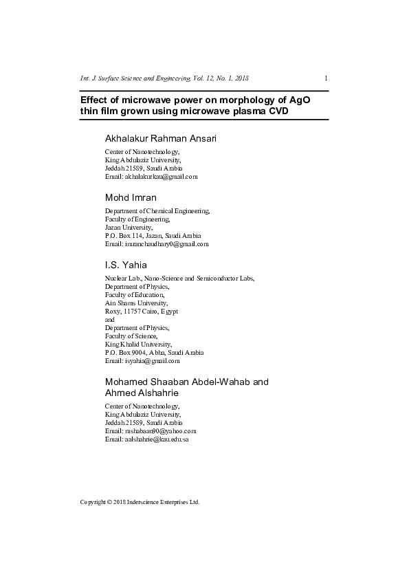 (PDF) Effect of microwave power on morphology of AgO thin film grown ...